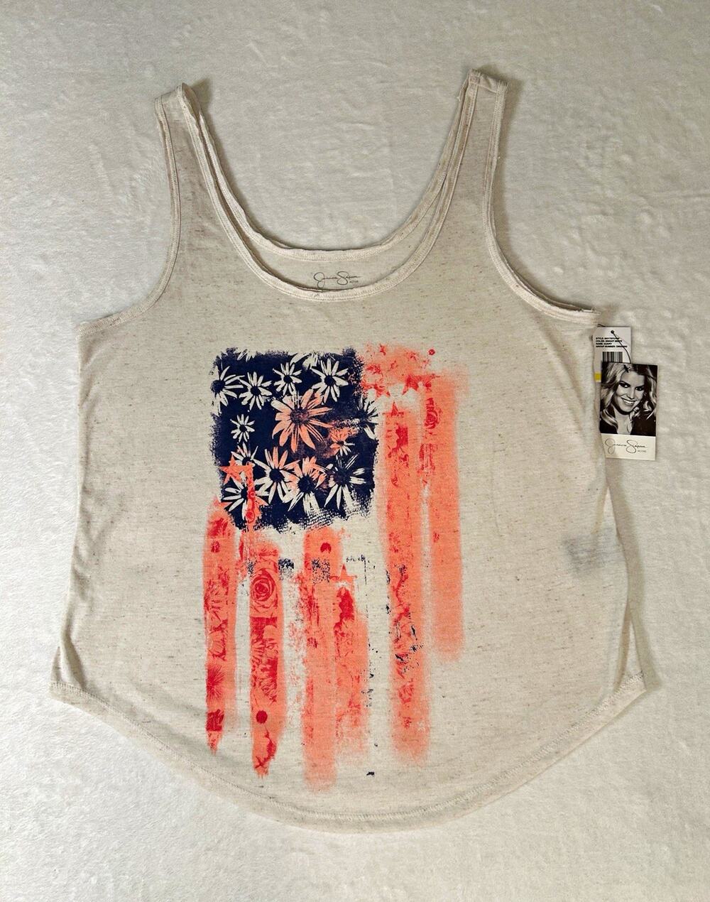 Jessica Simpson Active Tank Top Size M Cream Patriotic American Flag Print